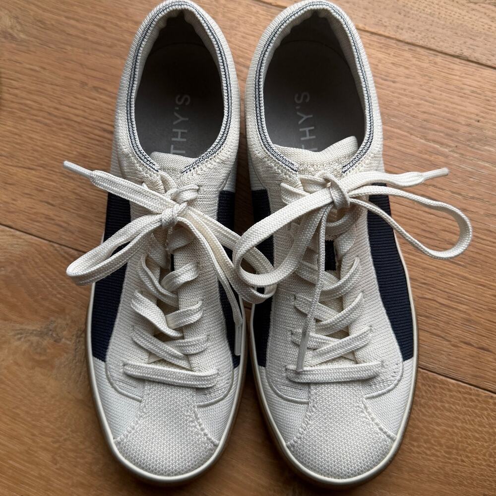 Rothys The Lace-Up Sneaker Cream Navy Knit